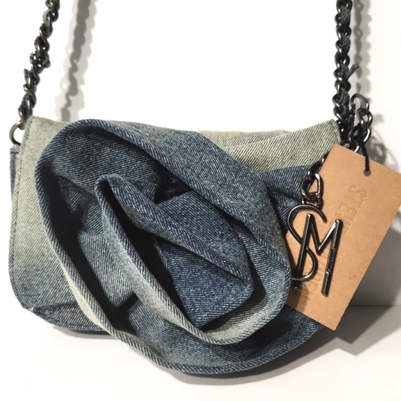 Steve Madden Washed Denim Rose Floral Crossbody Purse - Picture 1 of 14